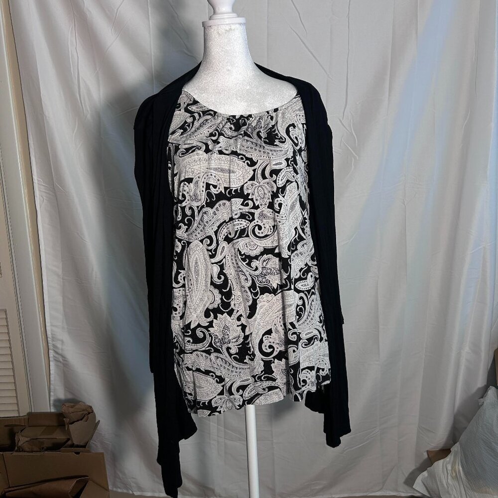 Croft & Barrow Pull Over Top Size 2X Gray White Black